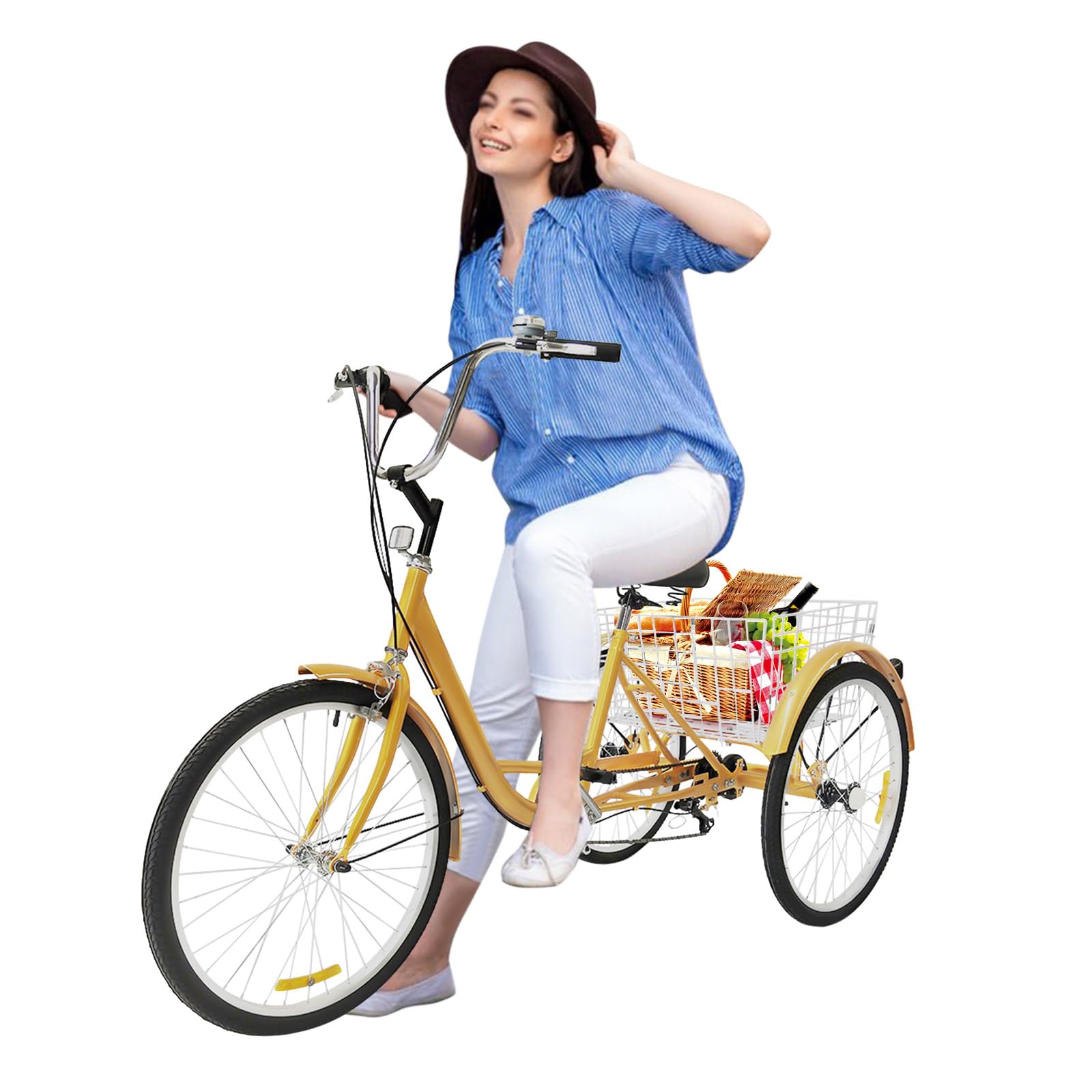 24 inch driewieler voor volwassenen, 3 wielen, 3 versnellingen, met boodschappenmand, driewieler trike driewieler cruise bike met zadel, driewieler trike bike fietsen voor volwassenen en senioren