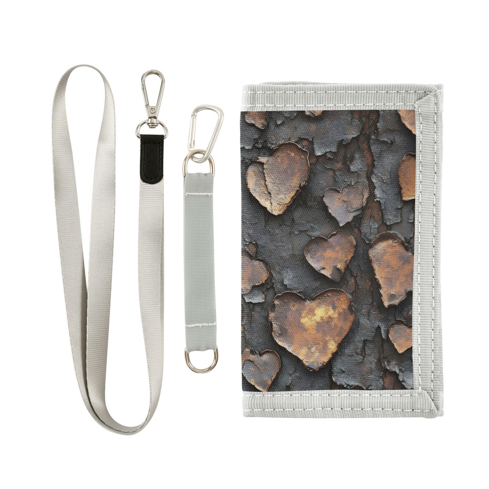 FOLIOSA Kids Wallet for Boys Girls Rustic Valentines Heart Print Youth Wallet with Zipper Pocket Card Holders, Novelty Wallet 4.9×2.9 in