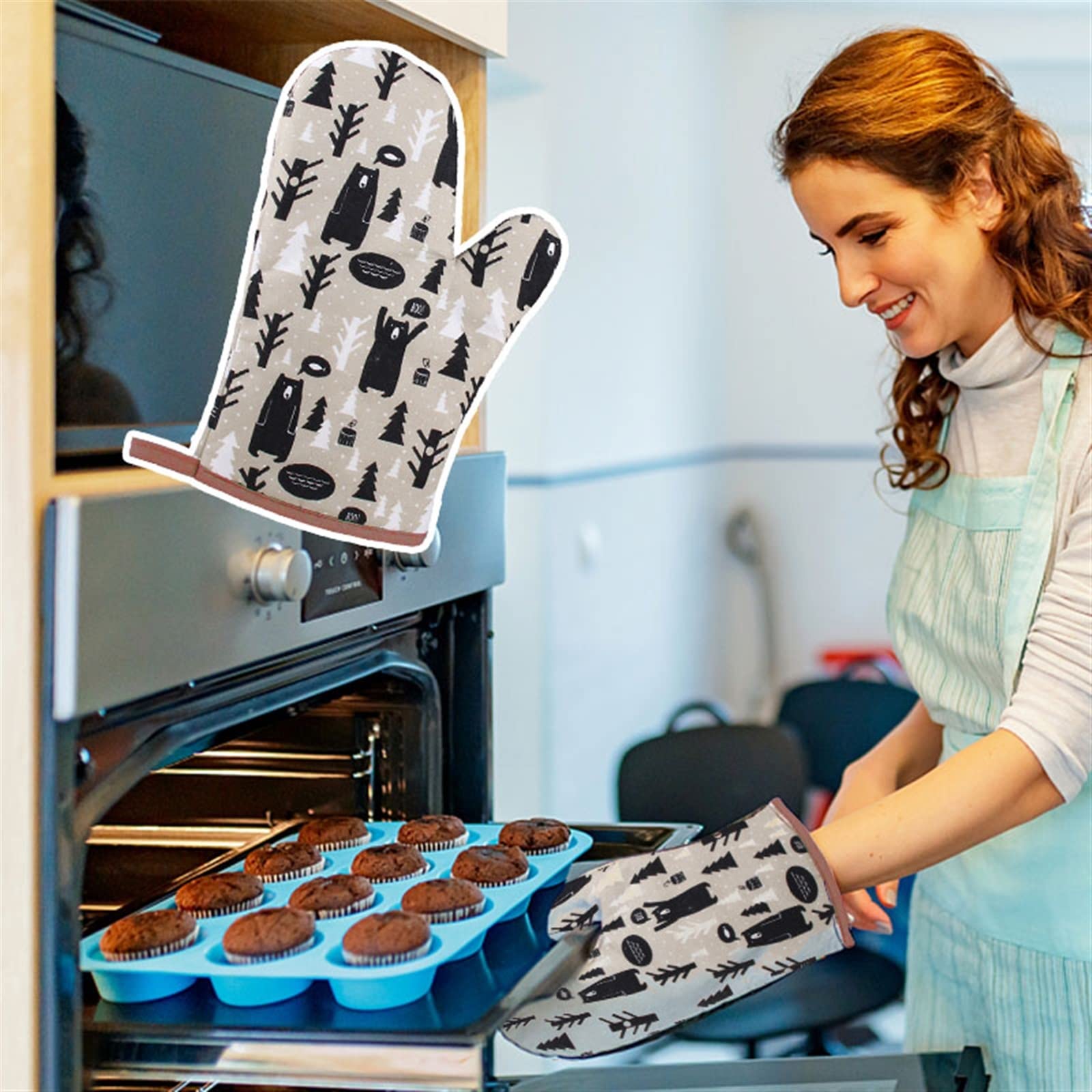 Rękawice do pieczenia kreskówka rękawica piekarnik grill akcesoria do pieczenia kuchenka mikrofalowa rękawica kuchenna rękawica żaroodporne uchwyty do garnków akcesoria kuchenne (rozmiar: 1) ()