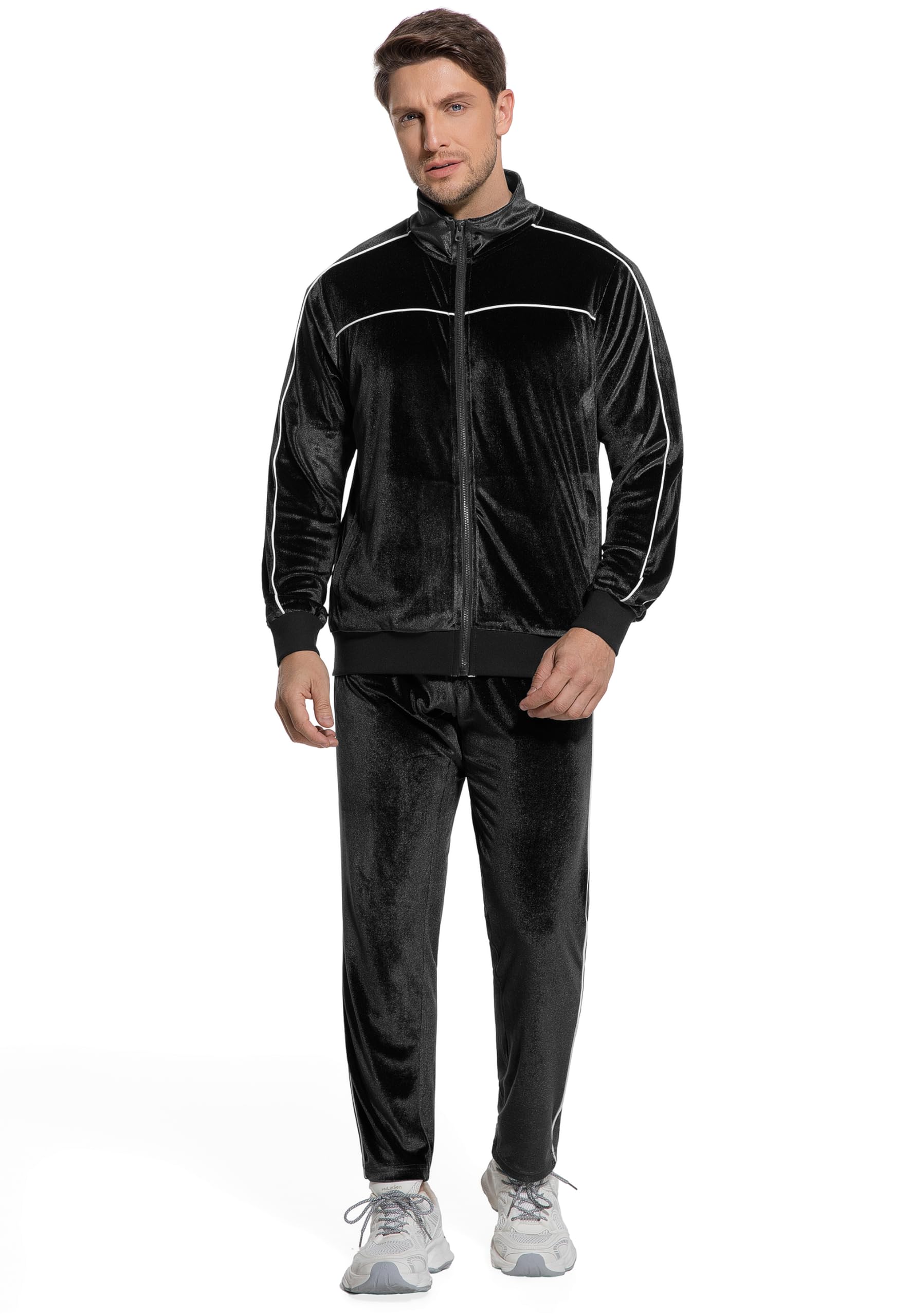 W JIANWANG Herren Jogginganzug Hausanzug Trainingsanzug Set Zweiteiler Trainingsanzüge Velours Warme Freizeitanzug Sportanzug für Frühling Herbst Winter