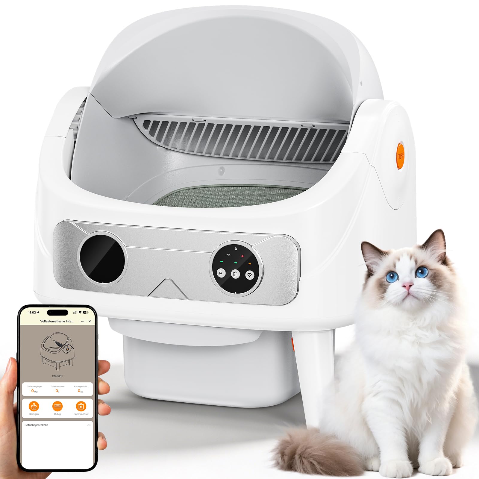 Selbstreinigende Katzentoilette Offen, 80L Automatisches Katzenklo