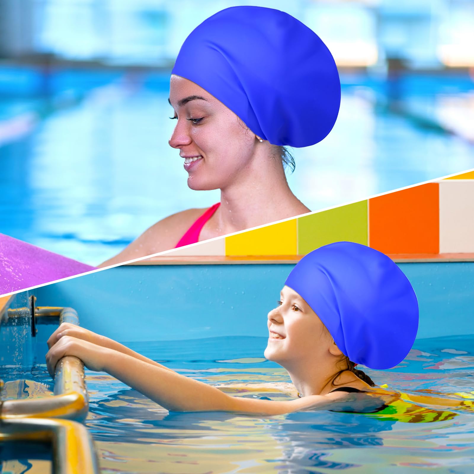 OKTAYOCUM Extra Large Silicone Swimming Cap for Long Hair Weaves, Braids, Afro - Adult Waterproof Swim Cap (BLUE) - Image 4