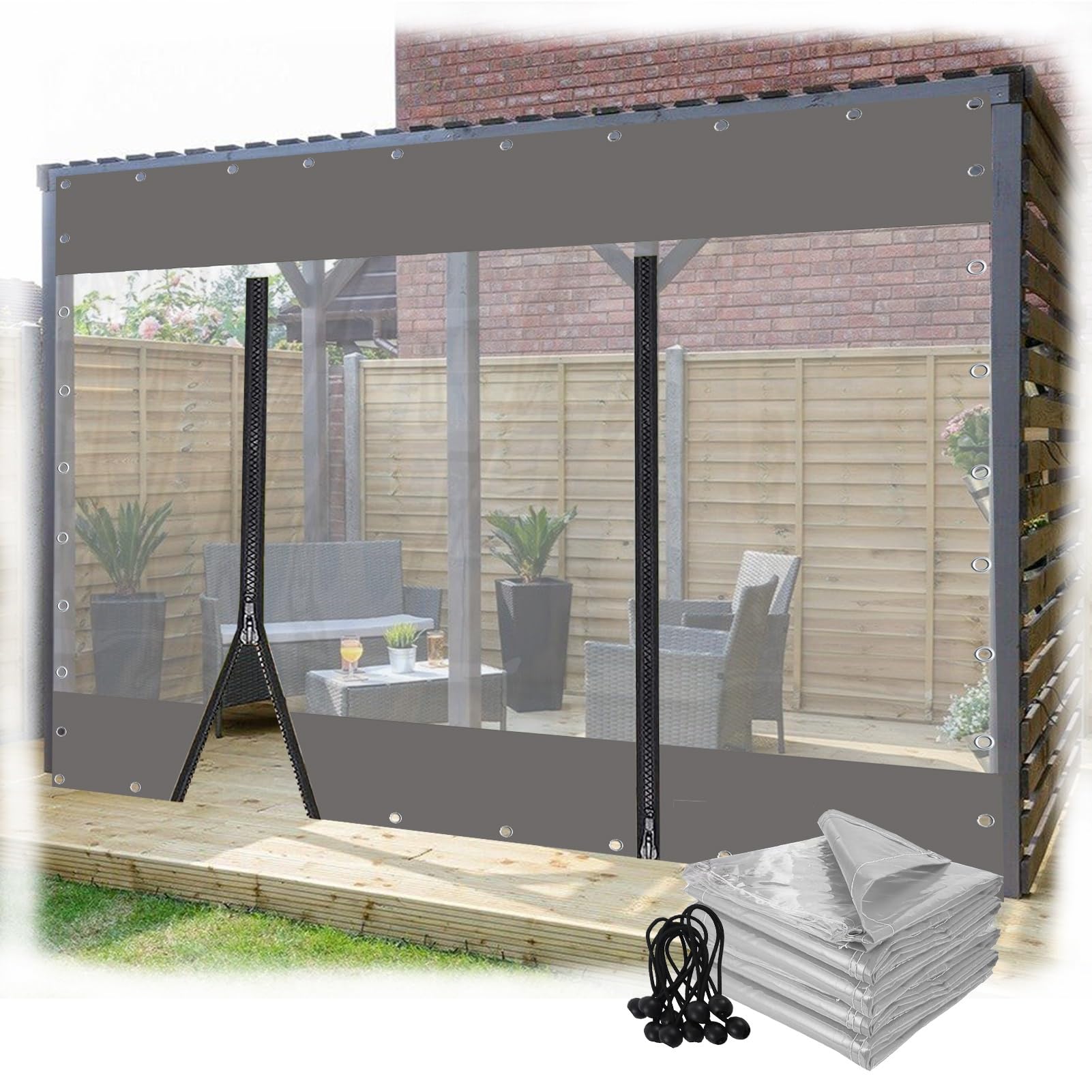 JIwqDY Outdoor Winter Curtains 0,5mm Thickened Windshield PVC Pergola Transparent Tarpaulin Panel with Zip Door for Balcony, Garage, Gazebo(4.5x3m/14.7x9.8ft)
