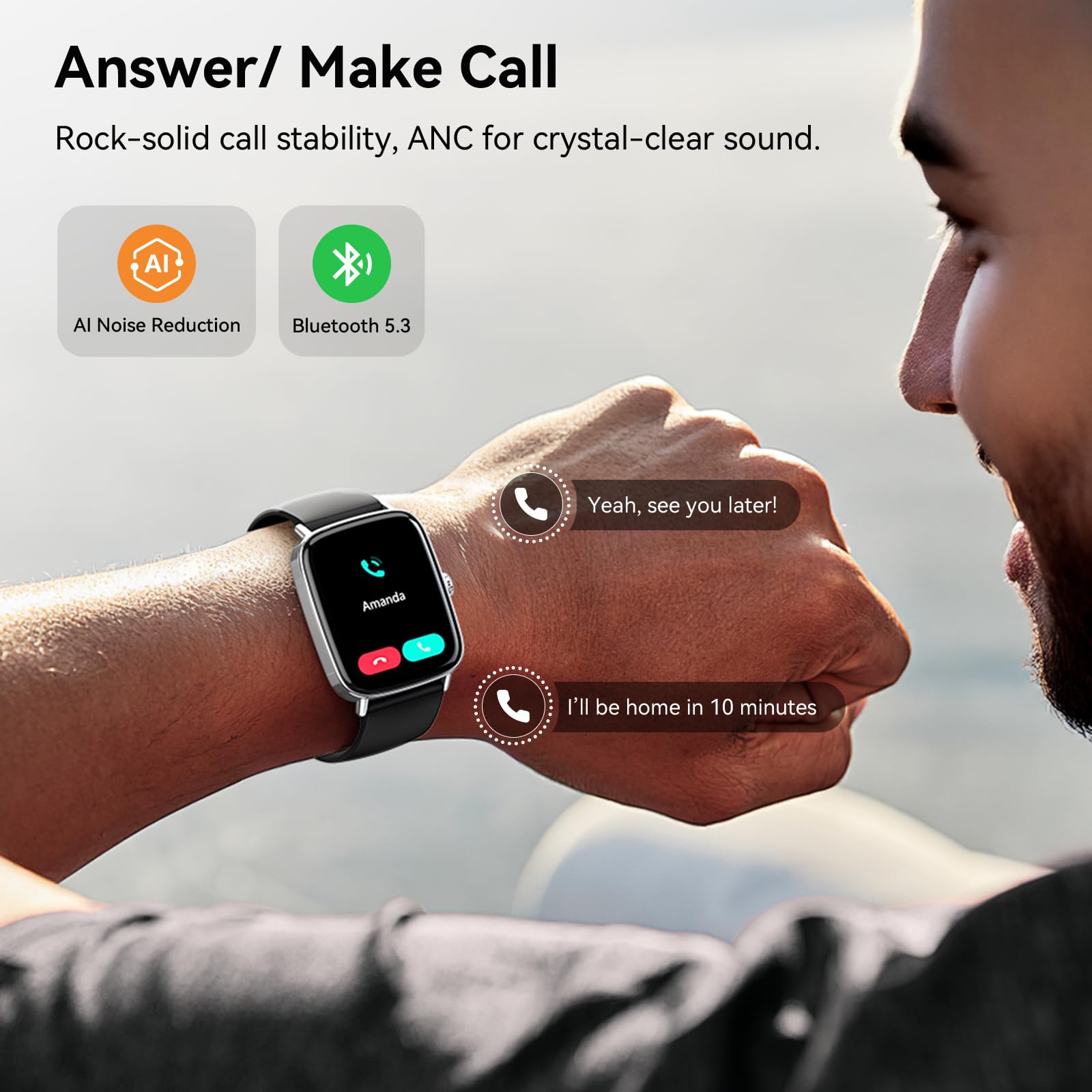 Smart Watch for Women Men, 1.85" HD AMOLED Fitness Tracker (Answer/Call) with 24/7 Heart Rate/Sleep/SpO2 Monitor for iPhone & Android, 120+ Sports Modes Smartwatch with IP68 Waterproof, 2 Bands — view 3