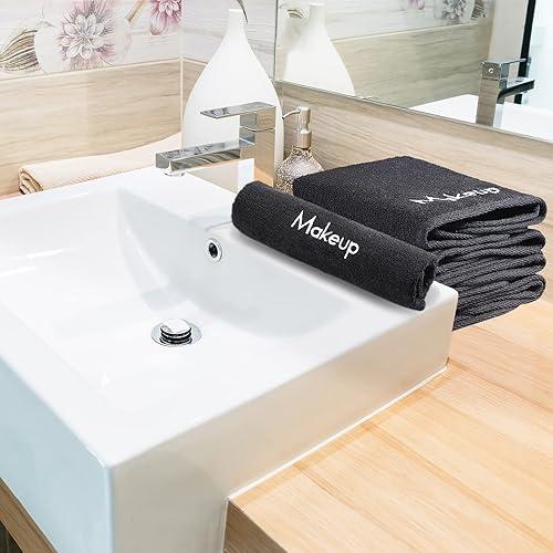 Miniatura 5 de Chumia 72 paños removedores de maquillaje de 13 x 13 pulgadas, toallas de maquillaje con bordado negro, reutilizables, toallas faciales suaves para