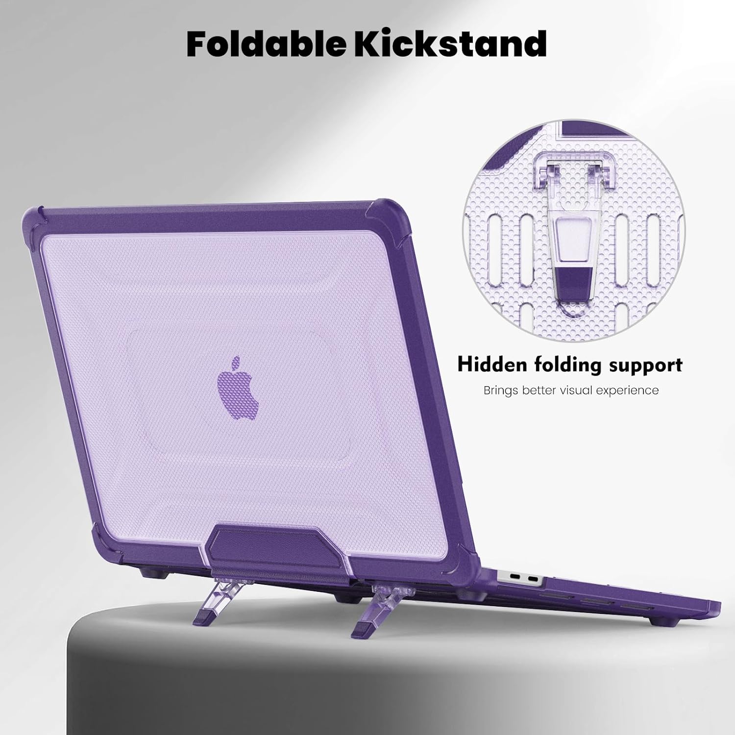 DTangLsm for MacBook Pro 13 inch Case 2024 2023-2016 M2 M1 A2338 A2289 A2251 A2159 A1989 A1706 A1708 Heavy Duty Plastic Hard Shell Rugged Protective Case with Fold Kickstand&Keyboard Cover, Purple - Image 4
