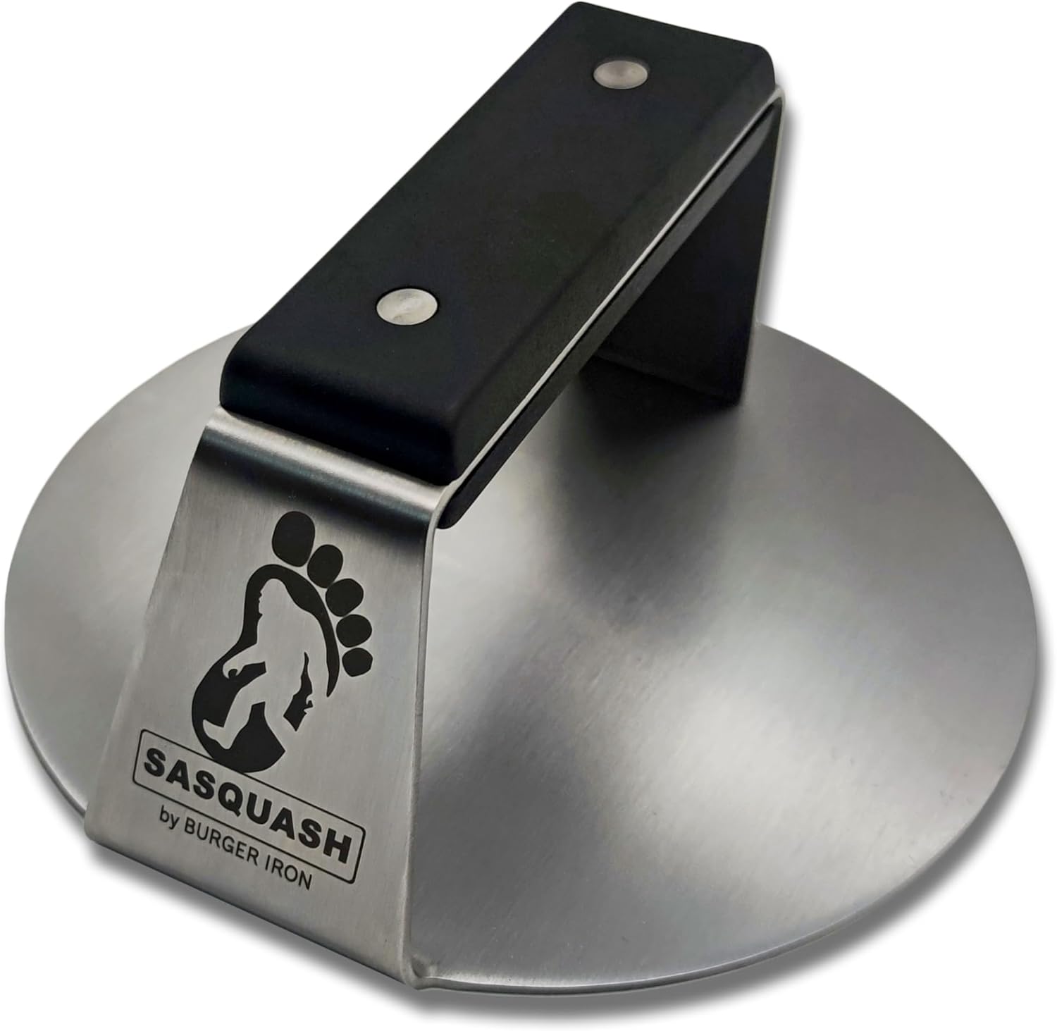 Product image of The Sasquash - 6" Heavy Duty Extra Wide Flat Handle Smashed Burger Press - Commercial Grade Welded Stainless Steel Burger Smasher (6 Inch 'Indestructo' Press)