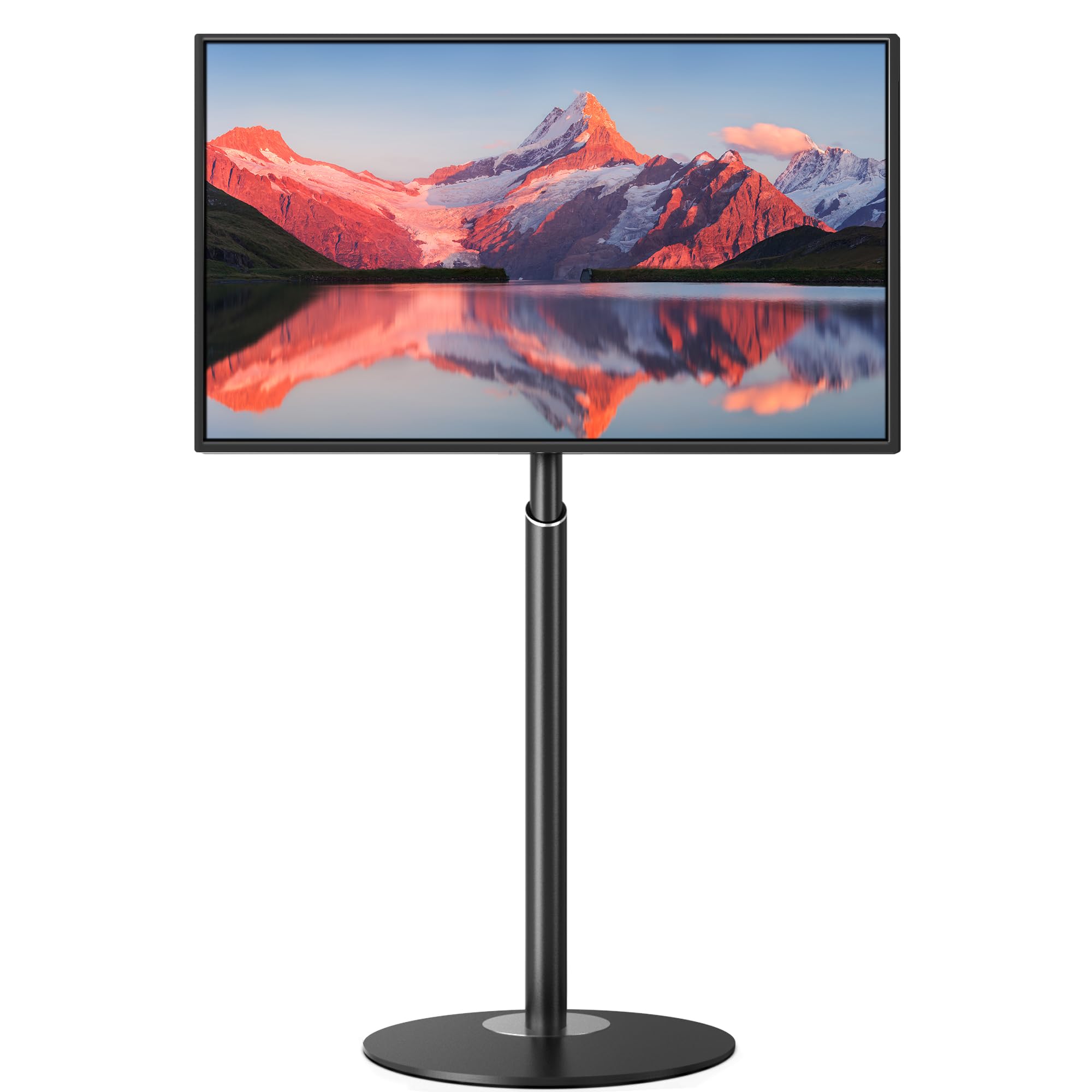 TV Stand with Mount for 45-65 inch Flat/Curved Screen up to 77lbs, TV Floor Stand w/Power Strip Tray, 3 Height Adjustments, 90°Swivel Floor TV Stand for Bedroom, Living Room, Black