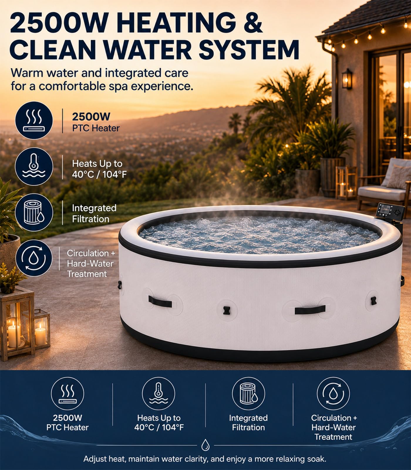 Spa Gonflable Chauffant 150 Jets et LED pour Jardin