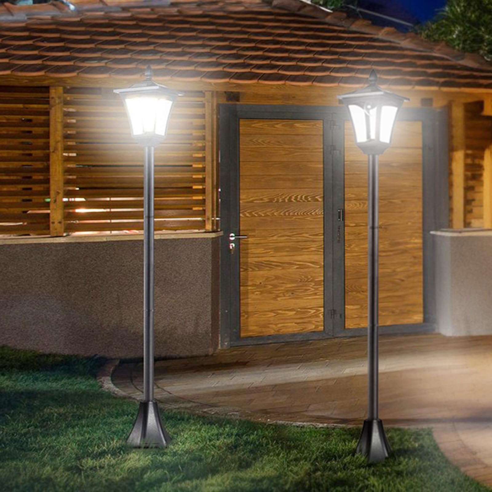 Outsunny Set 2 Lampioncini Solari da Esterno IP44 18x18x160 cm Nero | Lampade da Giardino, a Energia Solare, Impermeabili