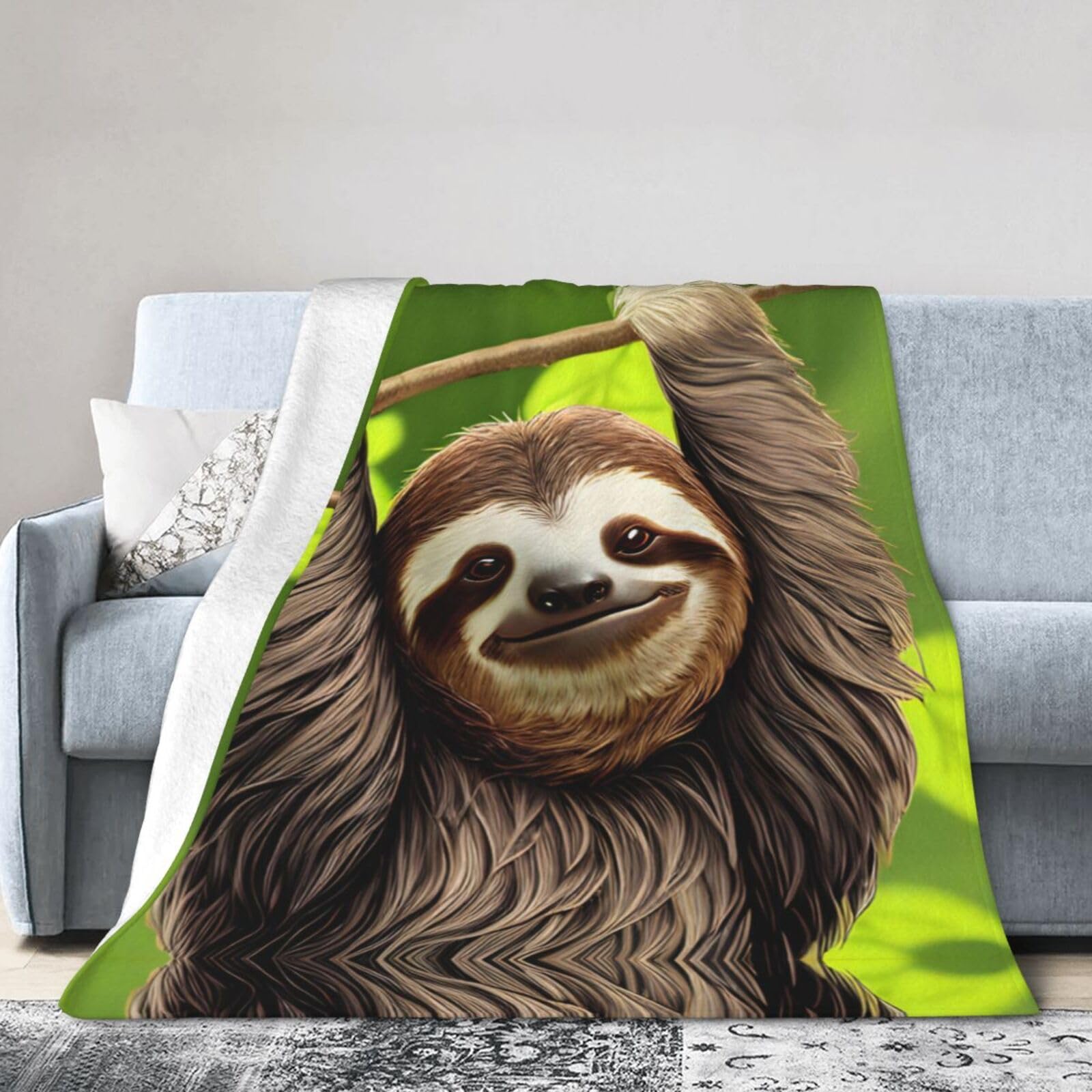 Cute Sloth 60"x50" Fleece Blanket, Full Size, Super Soft, Suitable for Bed, Sofa, Camping, All Seasons
