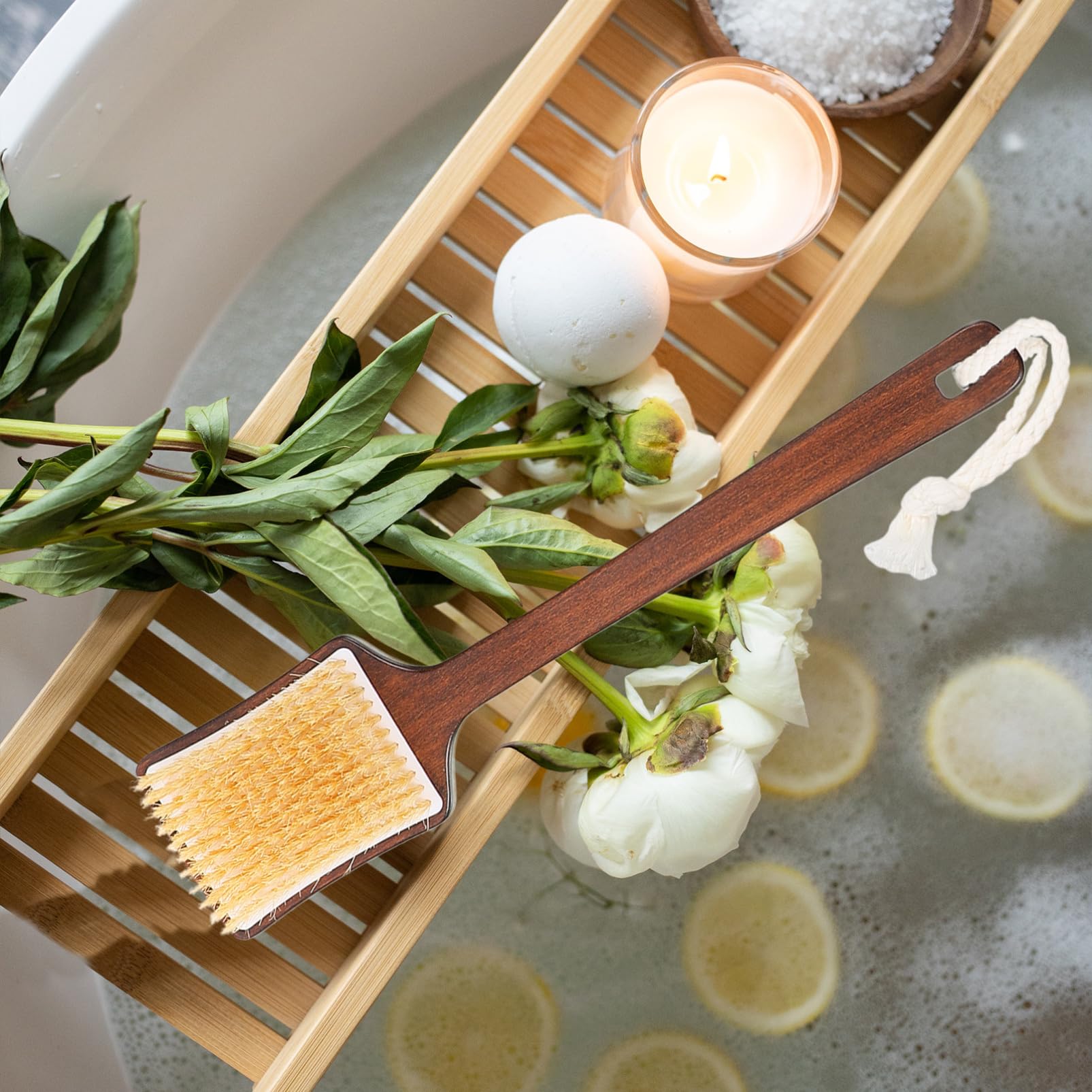 Cepillo de Baño de Madera con Cerdas de Cerdo para Ducha Exfoliante para Frotar Espalda y Cuerpo Experiencia de Baño Relajante y Elegante
