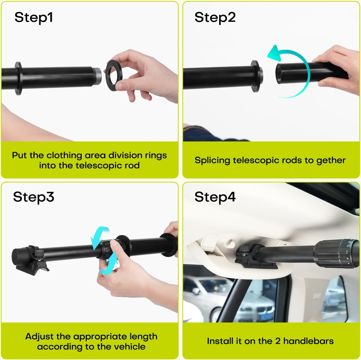 Hikeen Car Clothes Hanger Bar, Adjustable Telescopic Car Clothes Rack 35-59 Inches, Suitable For Most Cars Trucks SUVs RVs Road Travelers