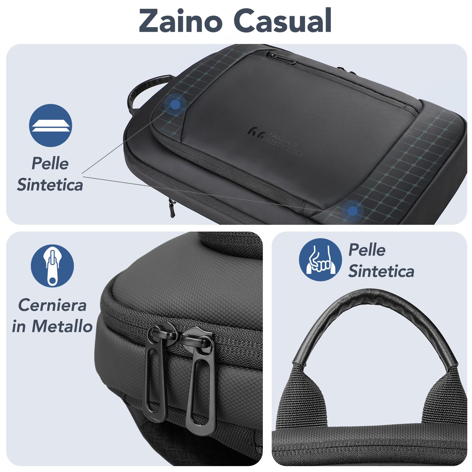 Zaino Ultra Sottile da Uomo, Impermeabile per Zaino porta PC | Laptop da 15,6 pollici con Porte di Ricarica USB A&C, Leggero e Antifurto per Lavoro Ufficio Viaggi e Viaggi d'Affari, Nero