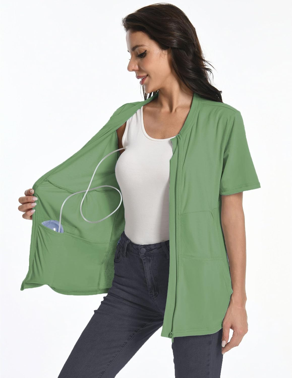Post Mastectomy Zip Shirts with Drain Pockets Surgery Recovery Must Haves Clothing Comfy Short Sleeve Shirts - Image 2