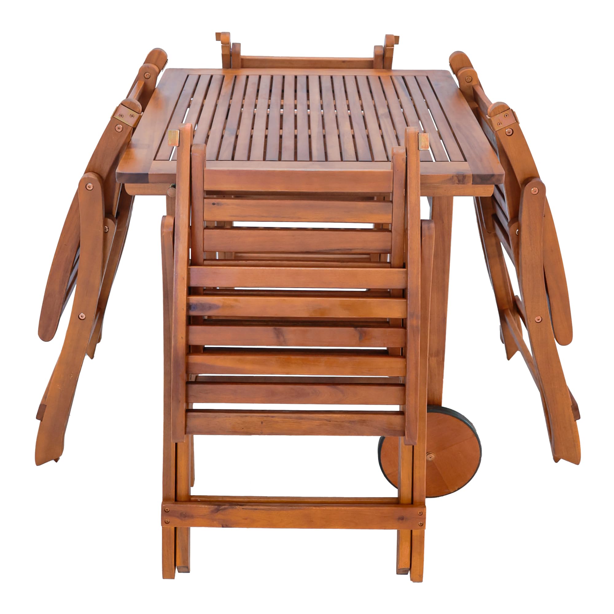 [en.casa] Set da Pranzo per Esterno in Legno di Acacia Oliato Tavolo con Piano Quadrato Ribaltabile e 4 Sedie Pieghevoli Mobili da Giardino Salvaspazio