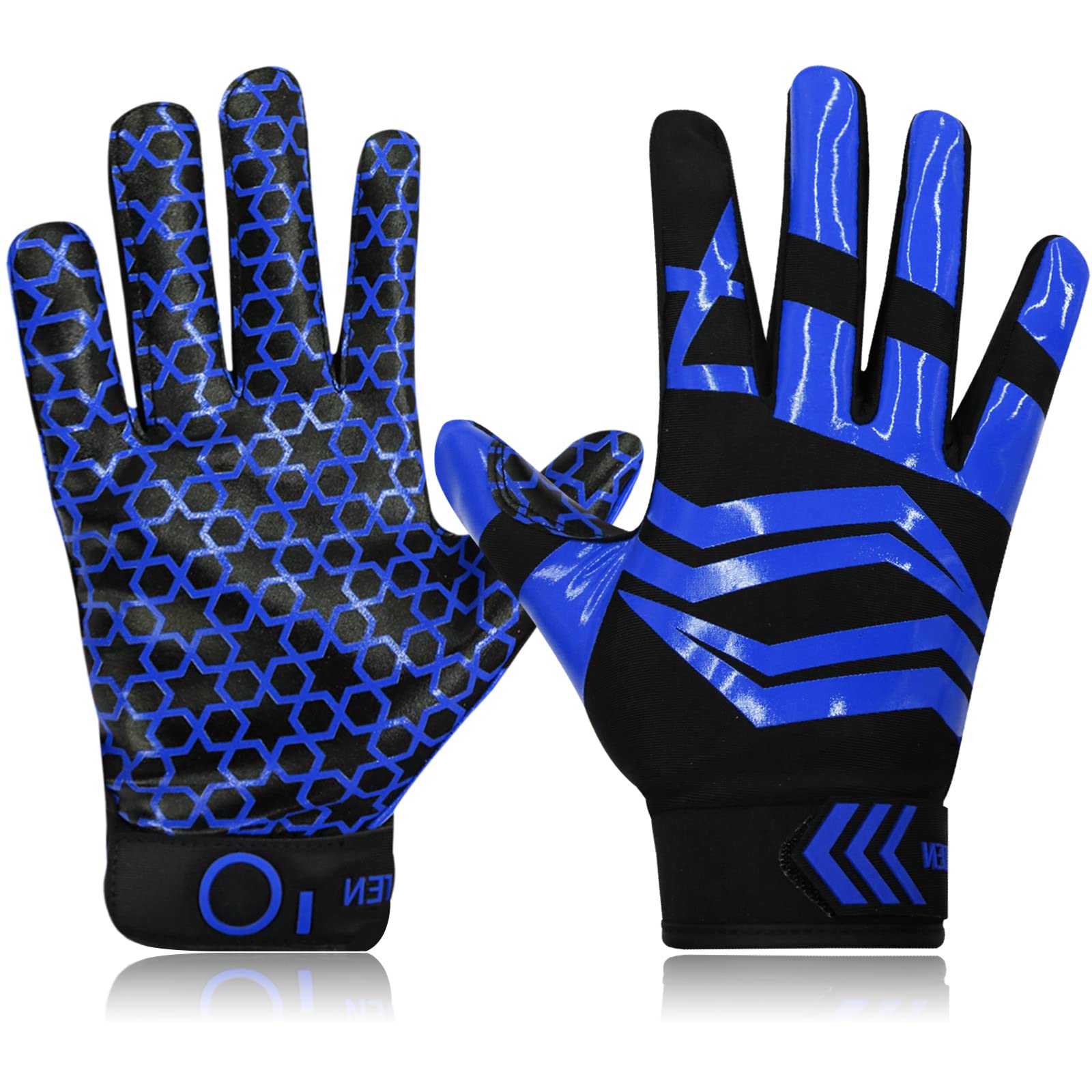 FINGER TEN Football Receiver Gloves Youth Receiving Gloves Pro 3.0 Durable Breathable Flexible for Kids Boys Girls in White Red Black Blue Small Large Medium X-Large