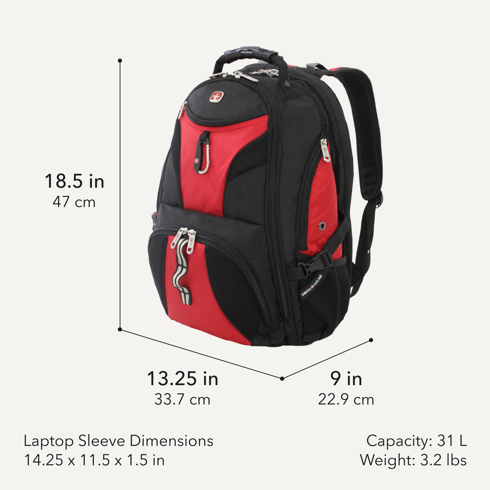 SwissGear 1900 Scansmart TSA 17-Inch Laptop Backpack, Black/Red view 2