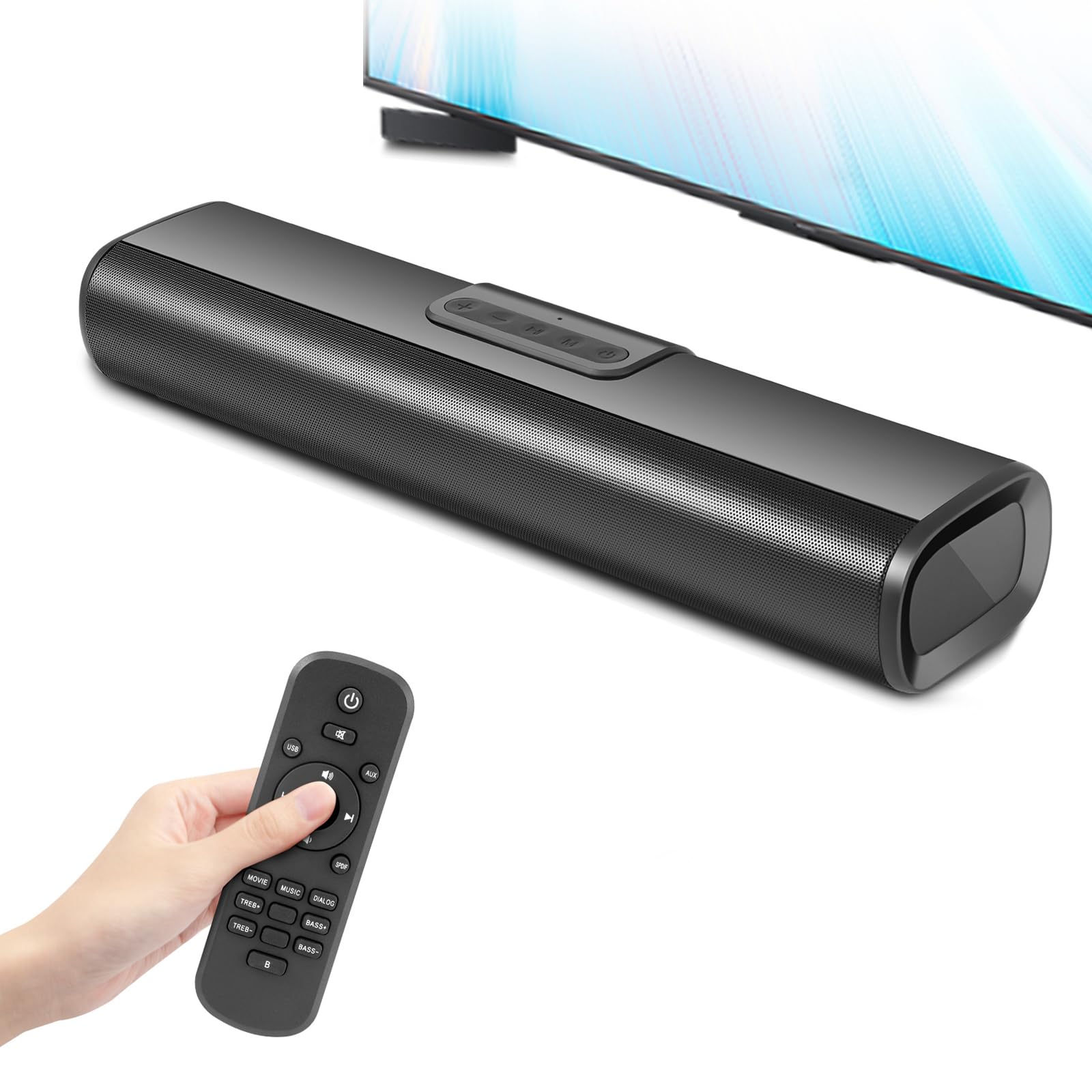 16-Inch Soundbar with Dual Subwoofers, Bluetooth, Optical, AUX, HDMI, ARC Inputs, TV Speaker Soundbar with Surround Sound System & Remote Control for PC/Gaming/Phone/Projectors