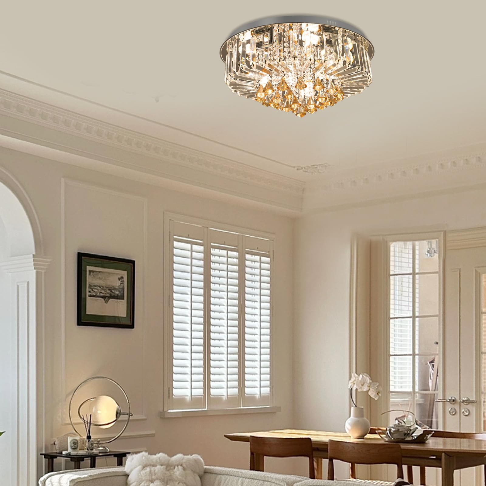Plafoniera rotonda cristallo di lusso, impero soffitto lampadario trasparente in vetro 60 cm, lampada per soggiorno sala da pranzo, 9 lampadine LED E14 70 lm/W