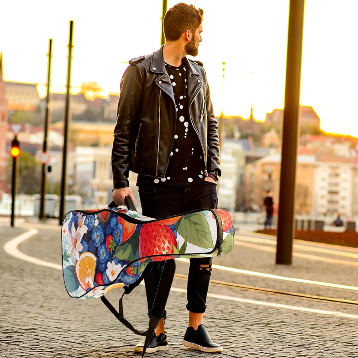 Fresh Summer Fruits Guitar Bag 40 41 42 In 2 Pockets Guitar Case Waterproof Guitar Case Resistent Oxford Cloth 0.4 In Extra Thick Sponge Padded for Acoustic Guitar
