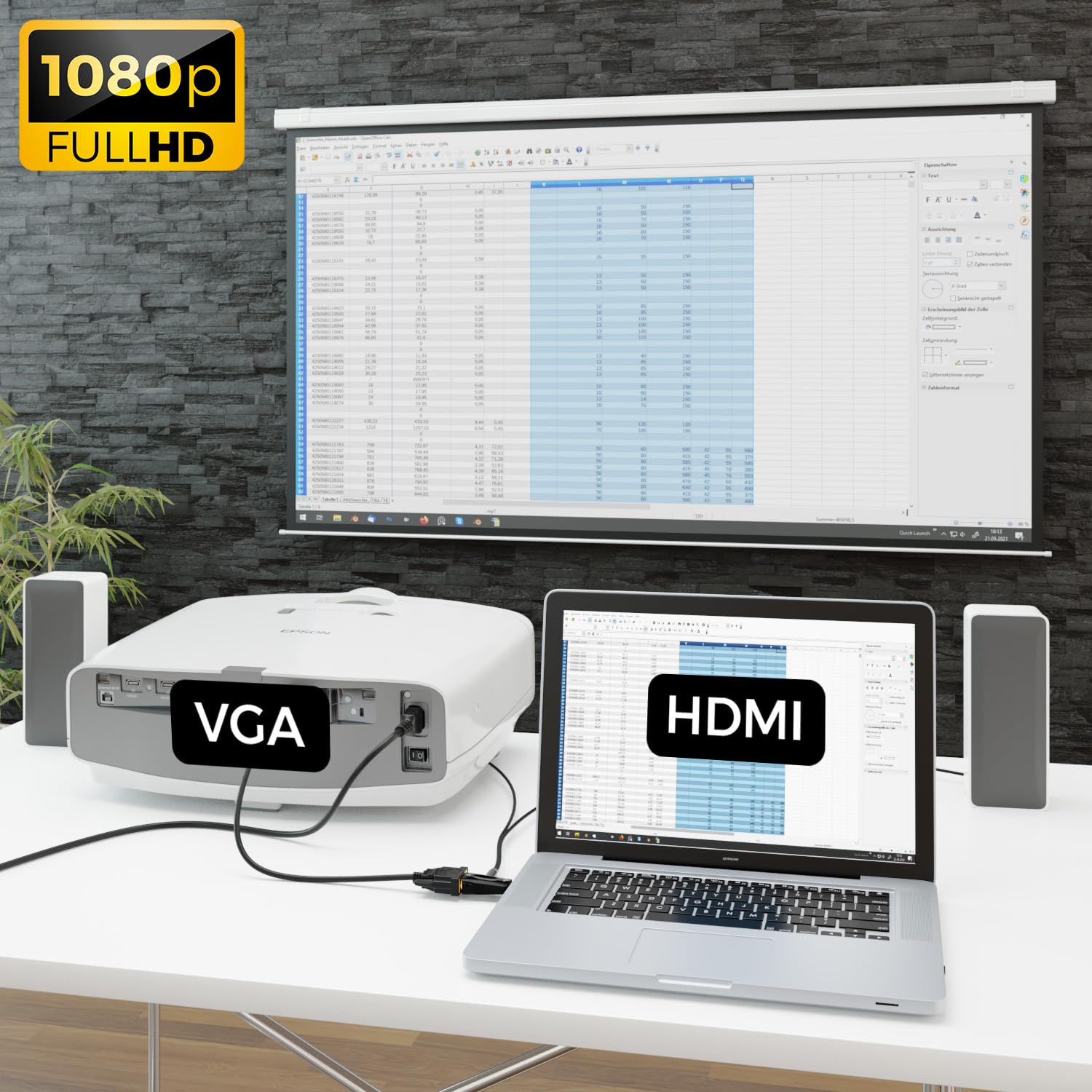 deleyCON Adattatore Convertitore HDMI (Sorgente) a VGA (Display) - 1080p Full HD - (per Monitor/Beamer/Proiettore VGA) + Audio Jack 3.5mm - per PC/Computer/Laptop a Monitor/Beamer - Nero