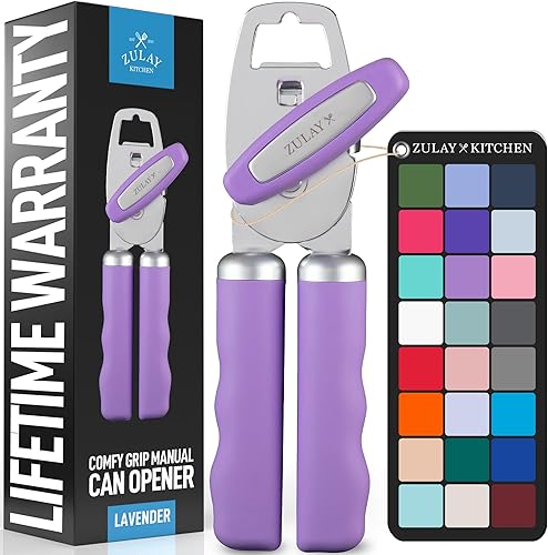 Miniatura 25 de Zulay Kitchen Abrelatas manual de acero inoxidable resistente con abridor de botellas, abrelatas manual a prueba de óxido con perilla giratoria y