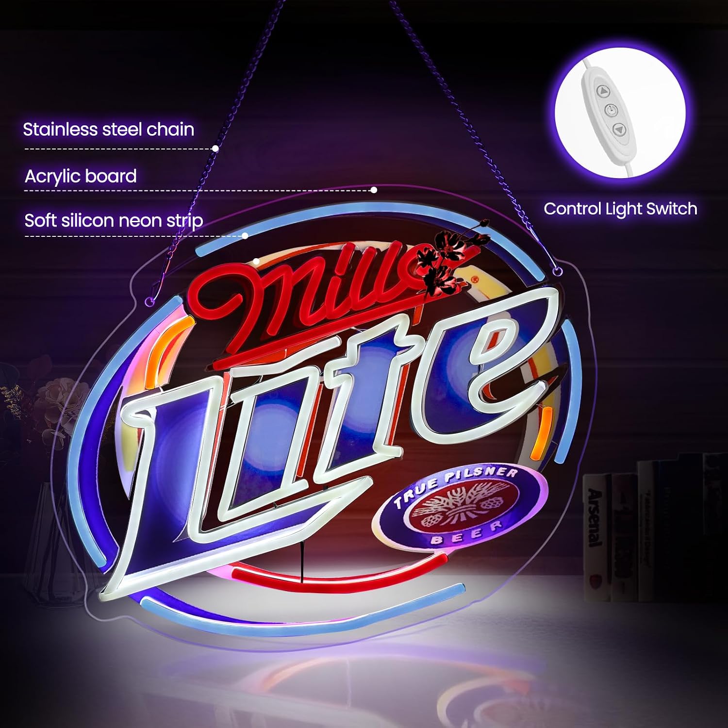 Mille Lite Neon Sign - Dimmable LED Beer Sign for Wall Decor, Home Bar, Man Cave & Garage, Mille Light Neon Sign, Cool Gifts for Men