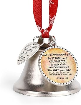 Joshua Be Strong and Courageous, Bible Verse Premium Christmas Ornament,Lightweight Durable Festive Decor Love Bell