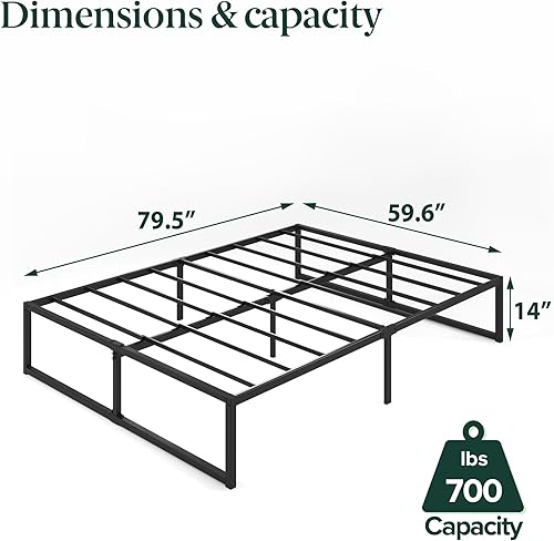 Miniatura 32 de Zinus plataforma de cama/Base de colchón de 14 pulgadas, no necesita sommier/soporte de rejilla de acero, cama doble, Acero, Negro