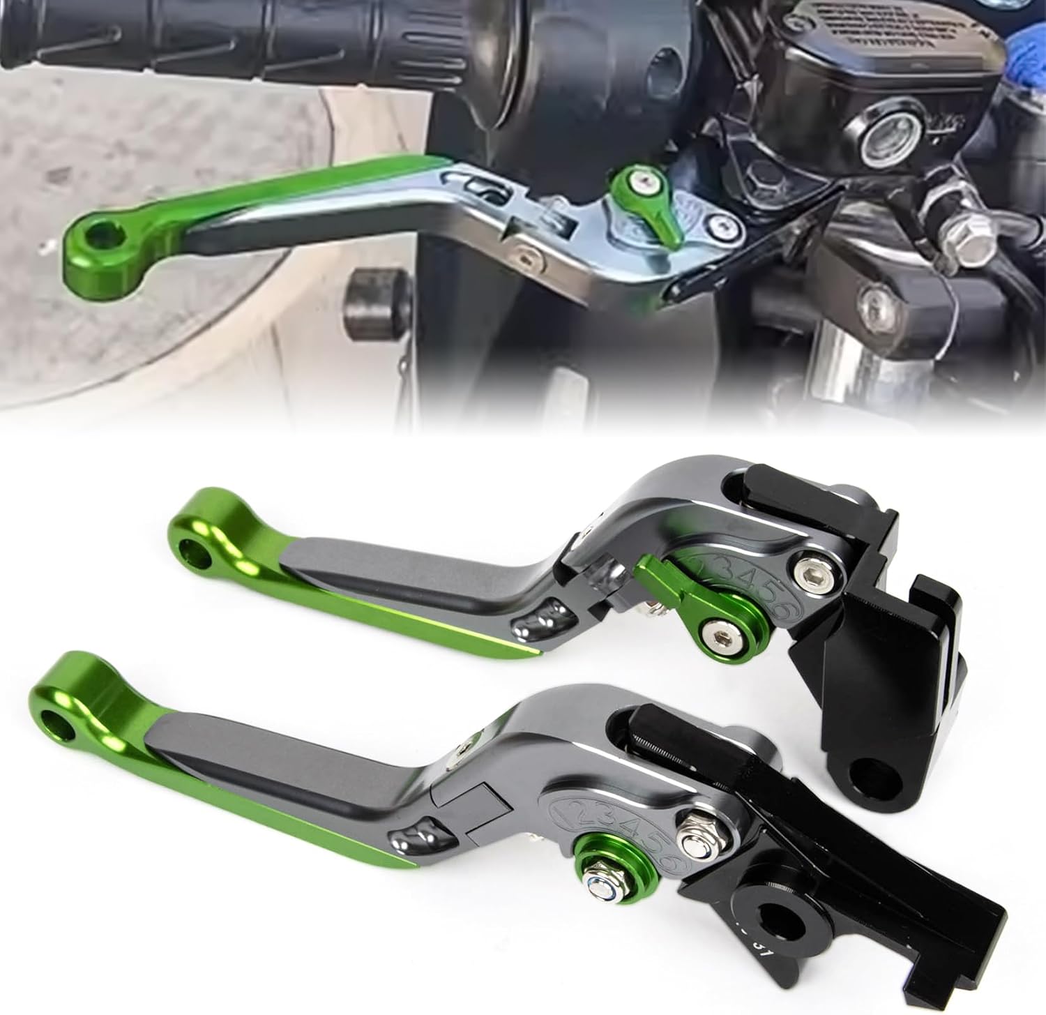 Brake Clutch Lever for Ninja 500 SE 2024 2025, PSLER Adjustable Foldable Handlebar Brake and Clutch Levers Set for Ninja500 Z500 2024 2025, for Ninja 650 650R Z650 EX650 ER6F 2017-2025, Titanium Green