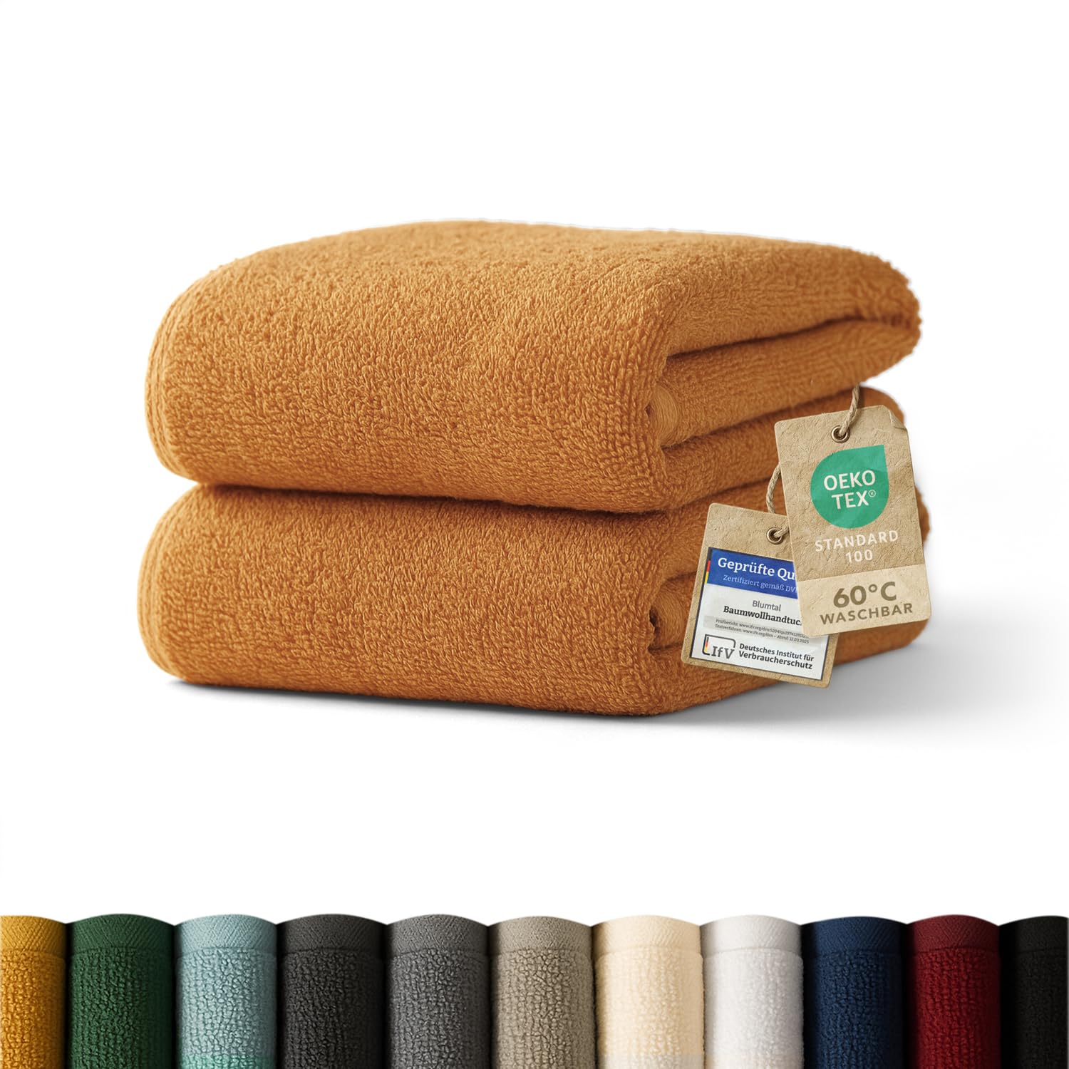 Blumtal Premium Frottier Handtücher Set 2 teilig 100% Baumwolle - Oeko-TEX zertifiziertes Towel 2X (50x100 cm) - Ultra saugstarkes Frottier Handtücher Set waschbar °60 - Towel - Handtuch Braun