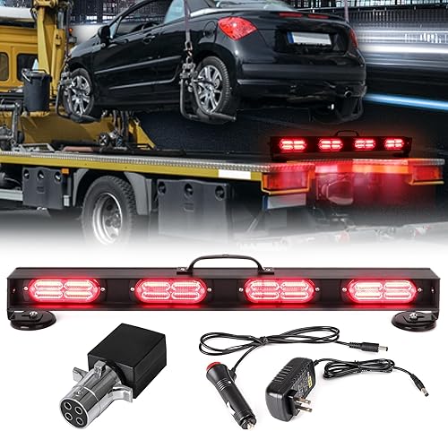 Danhonwin Barra de luz LED de remolque inalámbrica de 23.6 pulgadas con transmisor redondo de 4 pines, potente base magnética para camiones,