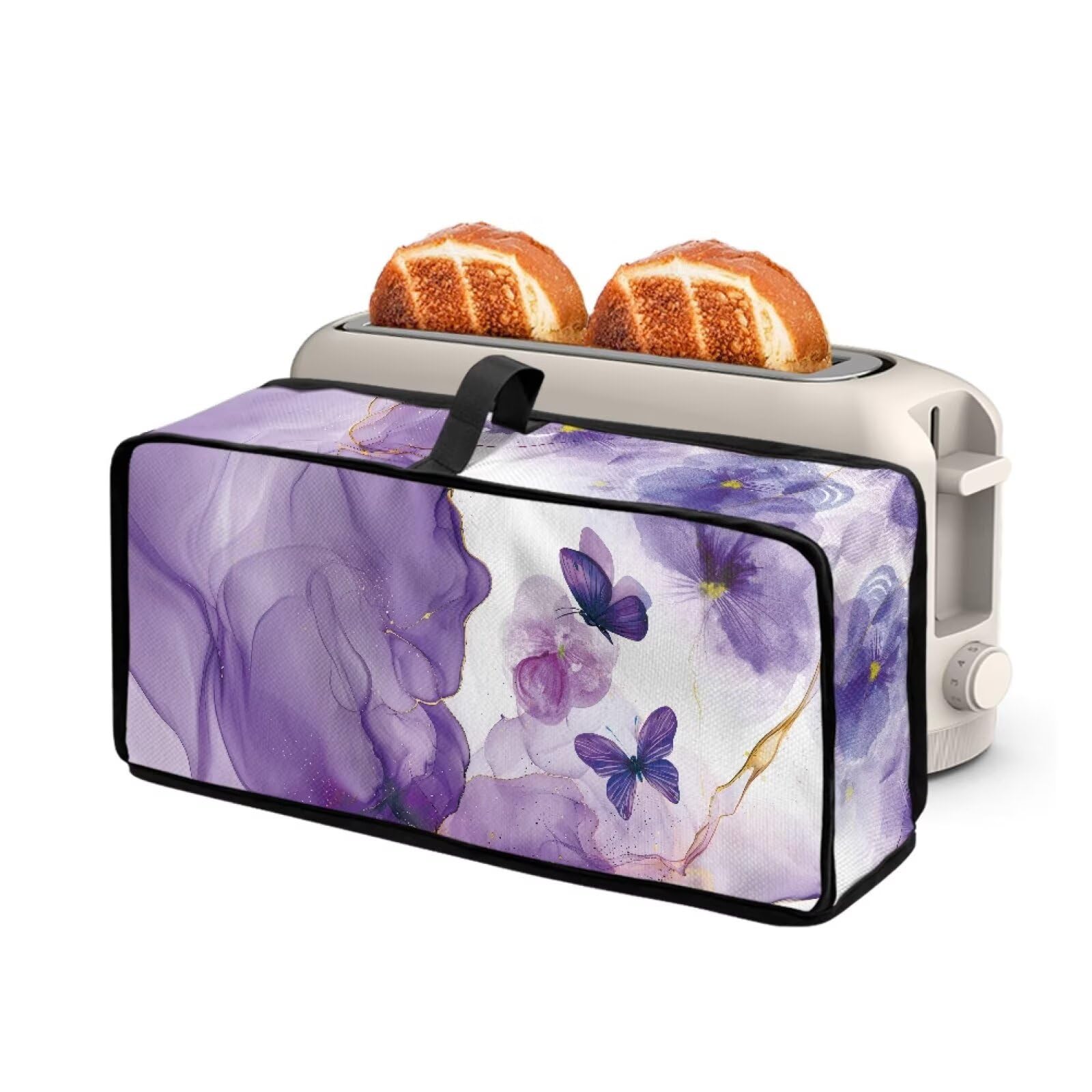 Purple Marble Butterfly Slim Toaster Dust Cover 2 Slice Long Slot Toaster Oven Cover Stain Resistant Dustproof Kitchen Small Appliance Protection with Top Handle for Kitchen