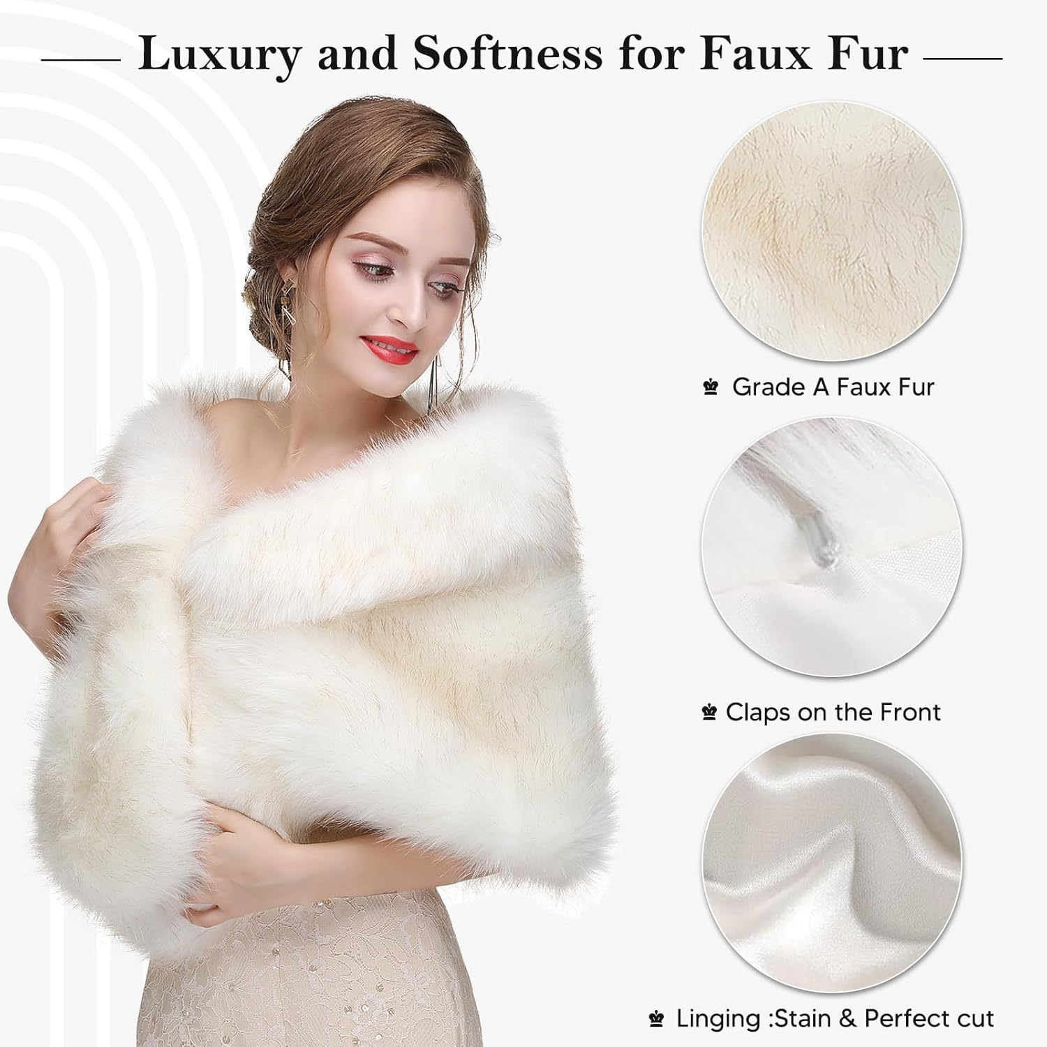 Faux Fur Shawl Wraps for Women Winter Scarf for Wedding Stole Shrug Fur Cape 1920s for Bride and Bridesmaids Evening - Image 6