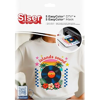 Siser Easy Color DTV Pack 5+5, Thermal Transferable, Inkjet Printable Film for Light and Dark Textiles, 5 A4 Sheets Easy Colo