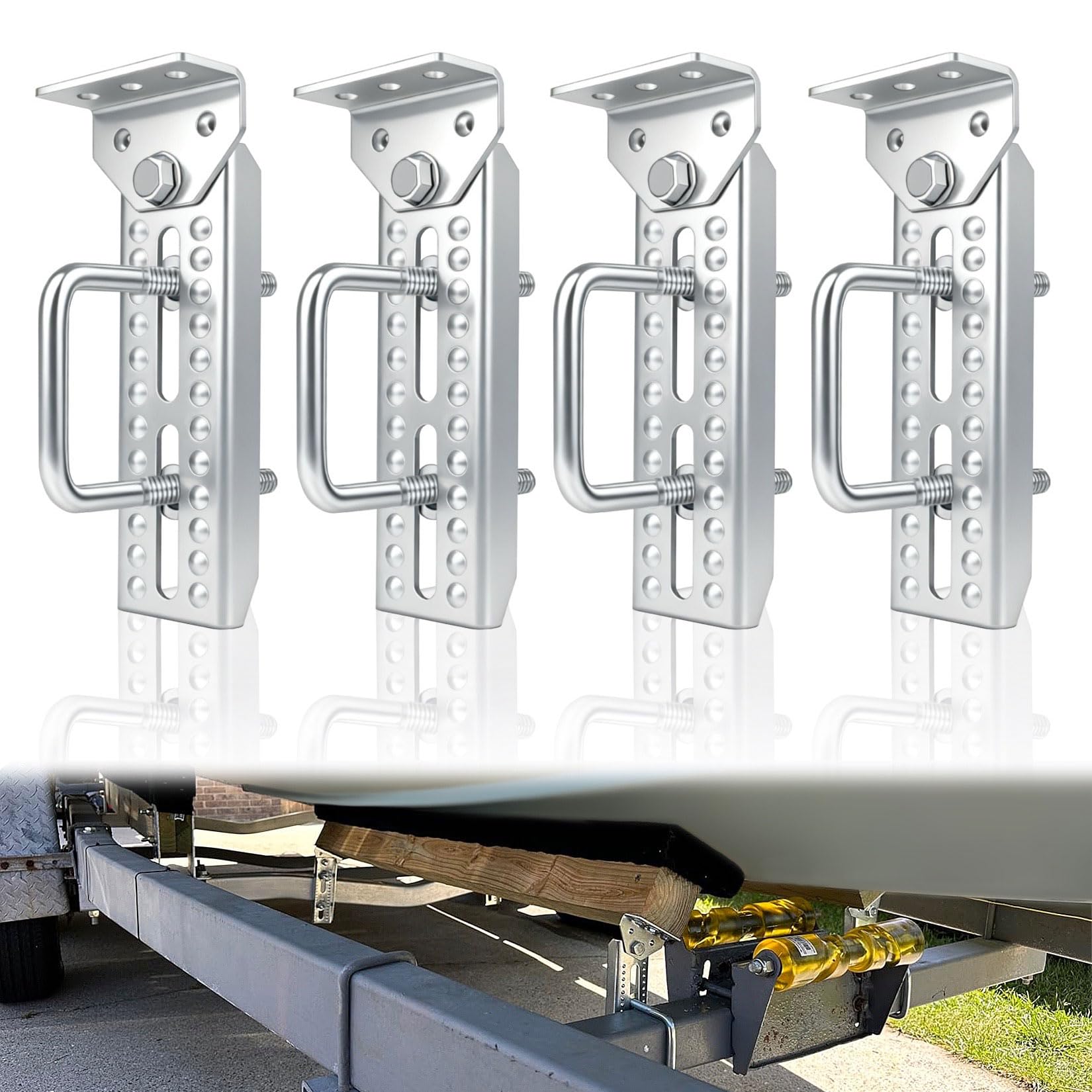 VONLX Heavy Duty 4 PCS 8" Boat Trailer Bunk Brackets, Galvanized Swivel Top Bunk Bracket Kit for 1.5" x 3", 2" x 3", 3" x 3" Boat Trailer Crossmember Parts