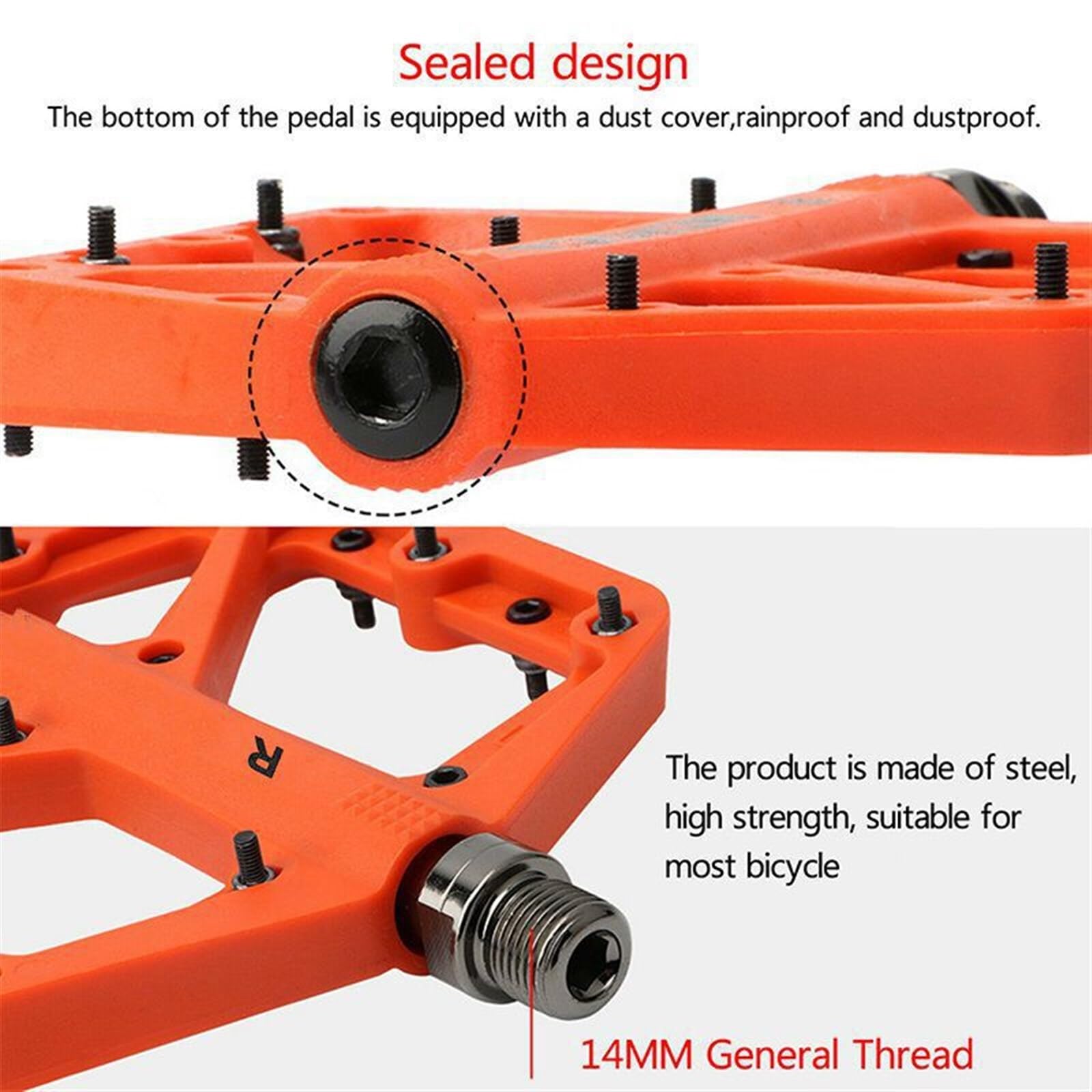 MKBHD Pedał rowerowy MTB DU Łożyska górskie Szosowe Pedały rowerowe 9 16" Ultralight Antypoślizgowe pedały rowerowe Szosowe BMX Część rowerowa(Orange-1 Pair)