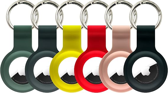 6 pack air tag holder protective cases for apple airtag pomogo soft silicone airtag holder with anti lost keychain finder items for keyswallets