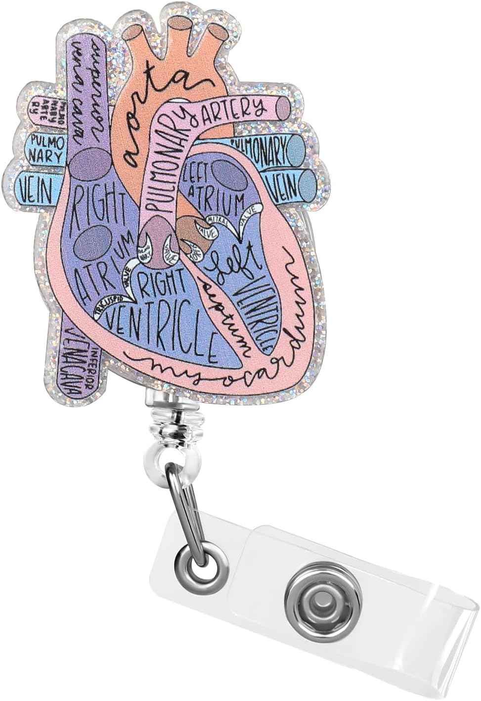 Dimeho Cardiac Badge Holder Heart Retractable Reel ID Card Clip Anatomy Funny Nurse Name Tag Holder Pediatrics Nursing Badge Clips for Doctor Student Teacher Office Clinic Medical Assistant