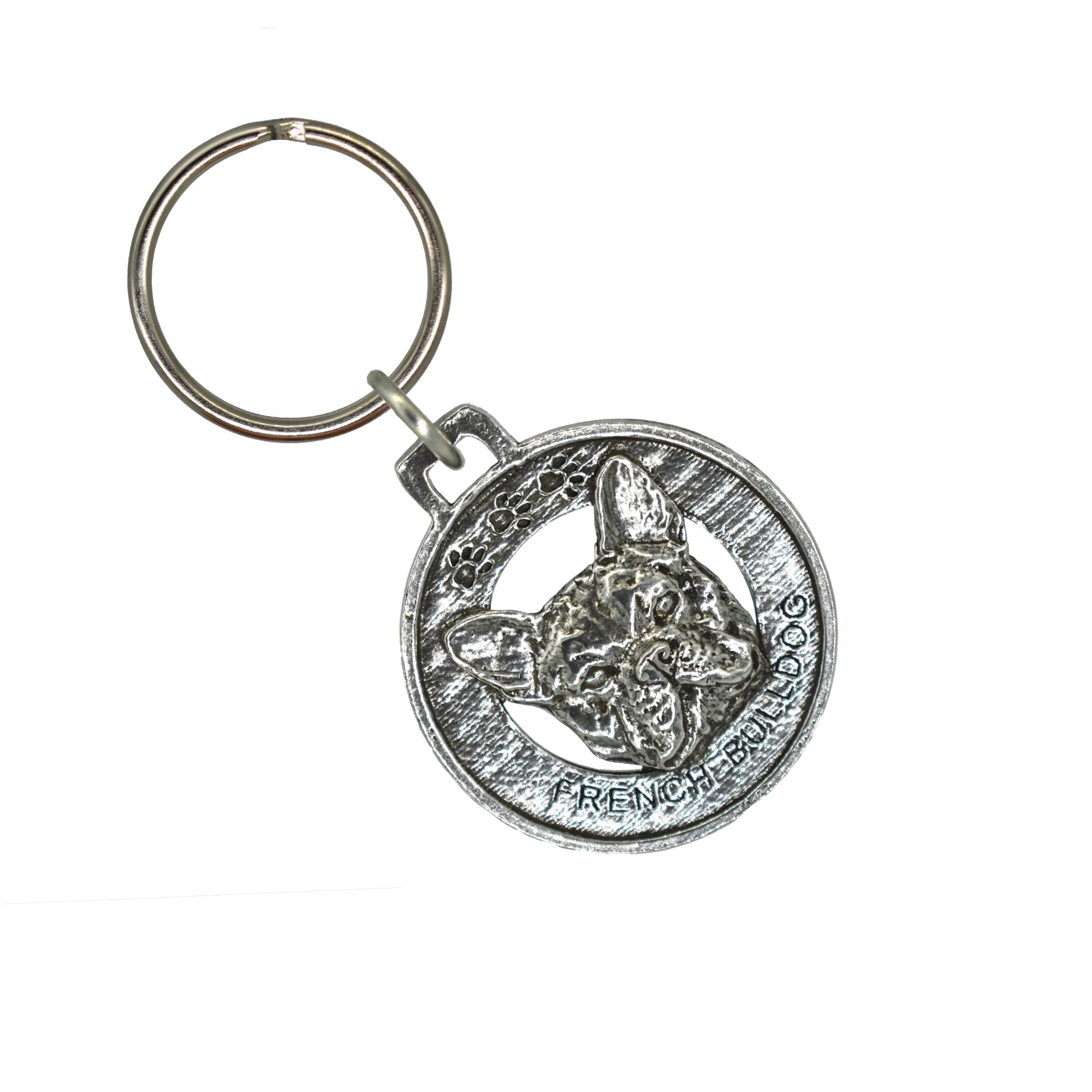 French Bulldog Keychain, Dog, Pewter, D082KC, 1 1/2, 100% Handmade in the USA, Pet, Tag, Metal, Keychain, Key Chain, Key Ring, Key Fob, Gift, Over 90 Dog Keychains
