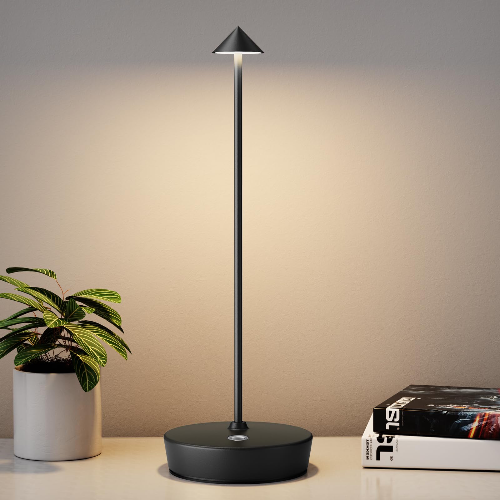 YIBEN Rechargeable Cordless Table Lamp, Portable Powered LED Battery 6000mAh Metal USB Desk Lamp, 3 Levels Brightness Light for Restaurants Outdoor (Black) — image 1