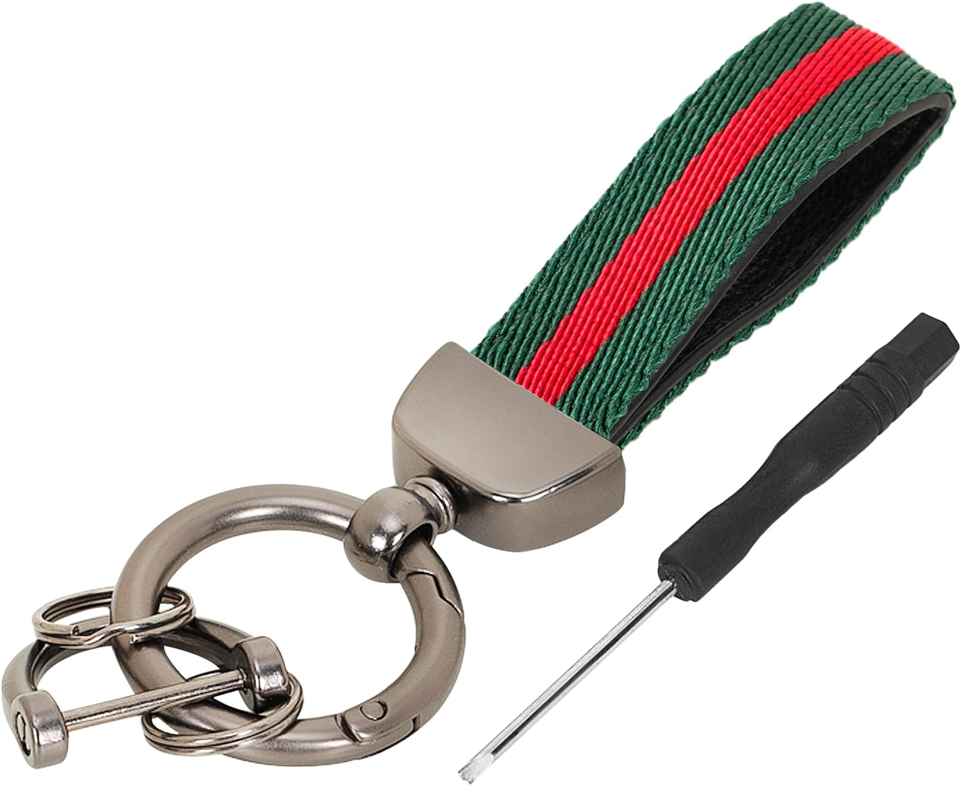 JVCV® Nylon and Leather Car Keychain, Universal Key Fob Metal Keychain, 360 Degree Rotatable Key Chain Holder for Men and Women