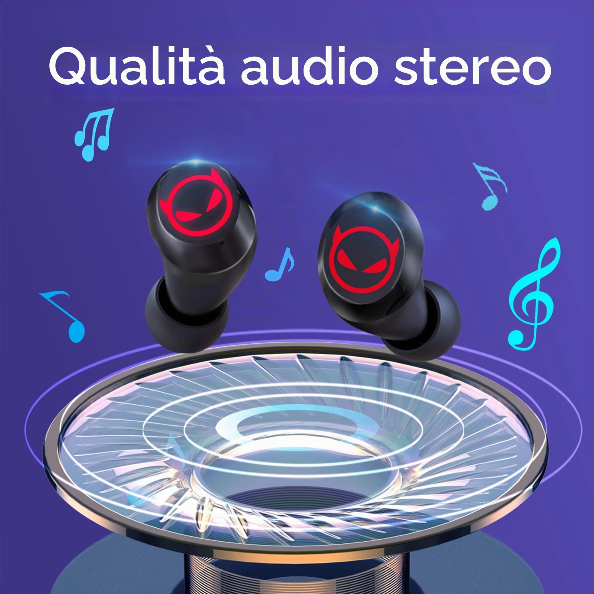 auricolari wireless wireless in-ear HIFI con doppio microfono e controllo touch, 36 ore di riproduzione diavolo per un