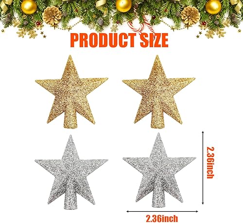 Miniatura 2 de 4 piezas de decoración para árbol de Navidad de 2.36 pulgadas con purpurina dorada y plateada para árbol de Navidad, decoración del hogar
