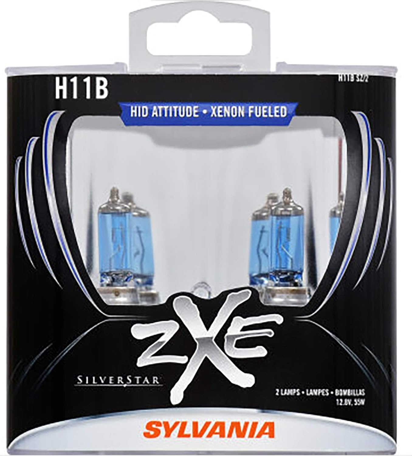 SYLVANIA - H11B (64241) SilverStar zXe High Performance Halogen Headlight Bulb - Bright White Light Output, HID Attitude, Xenon Fueled Technology (Contains 2 Bulbs)