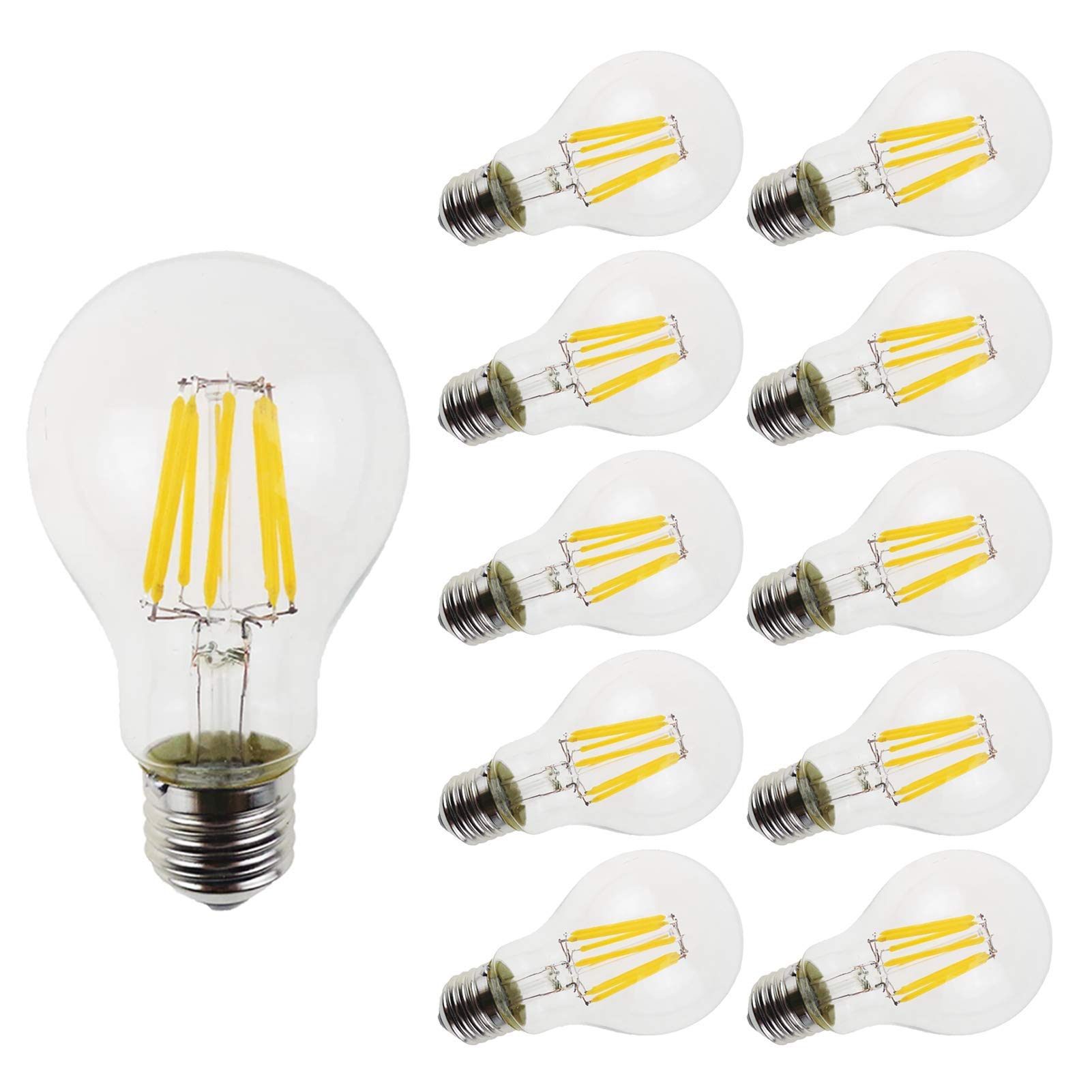 La lámpara LED clásica reemplazó a la lámpara incandescente LED 80 W y a la lámpara incandescente A60 8 W y 800 L. El estilo lámpara incandescente es transparente, regulable, 10 paquetes por caja, bl