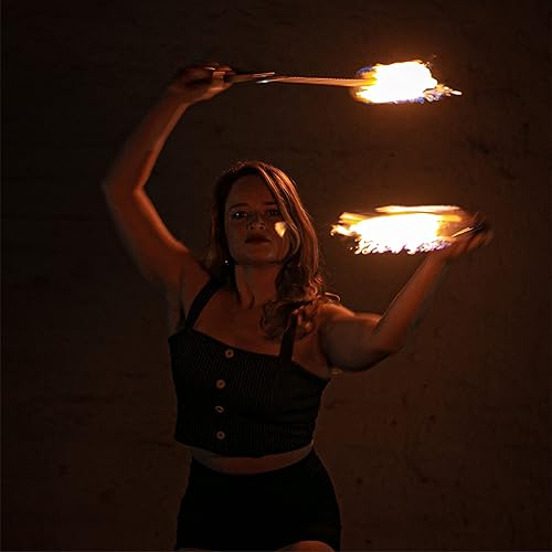 Miniatura 5 de Fire Poi Set – Cabezas Kevlar MoonBlaze tejidas de 3 pulgadas – Juego de 2 – Longitud personalizada – Cadena de eslabones giratorios – Flujo, giro