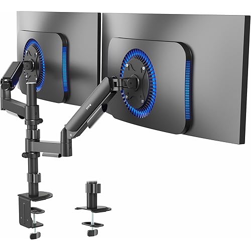 VIVO 17 to 32 inch Dual Pneumatic Monitor Mount, 2 Pneumatic Arms, Adjustable Swivel, Rotation, Heavy Duty VESA Desk Stand with C-clamp, Grommet, Max VESA 100x100, Black, STAND-V002K
