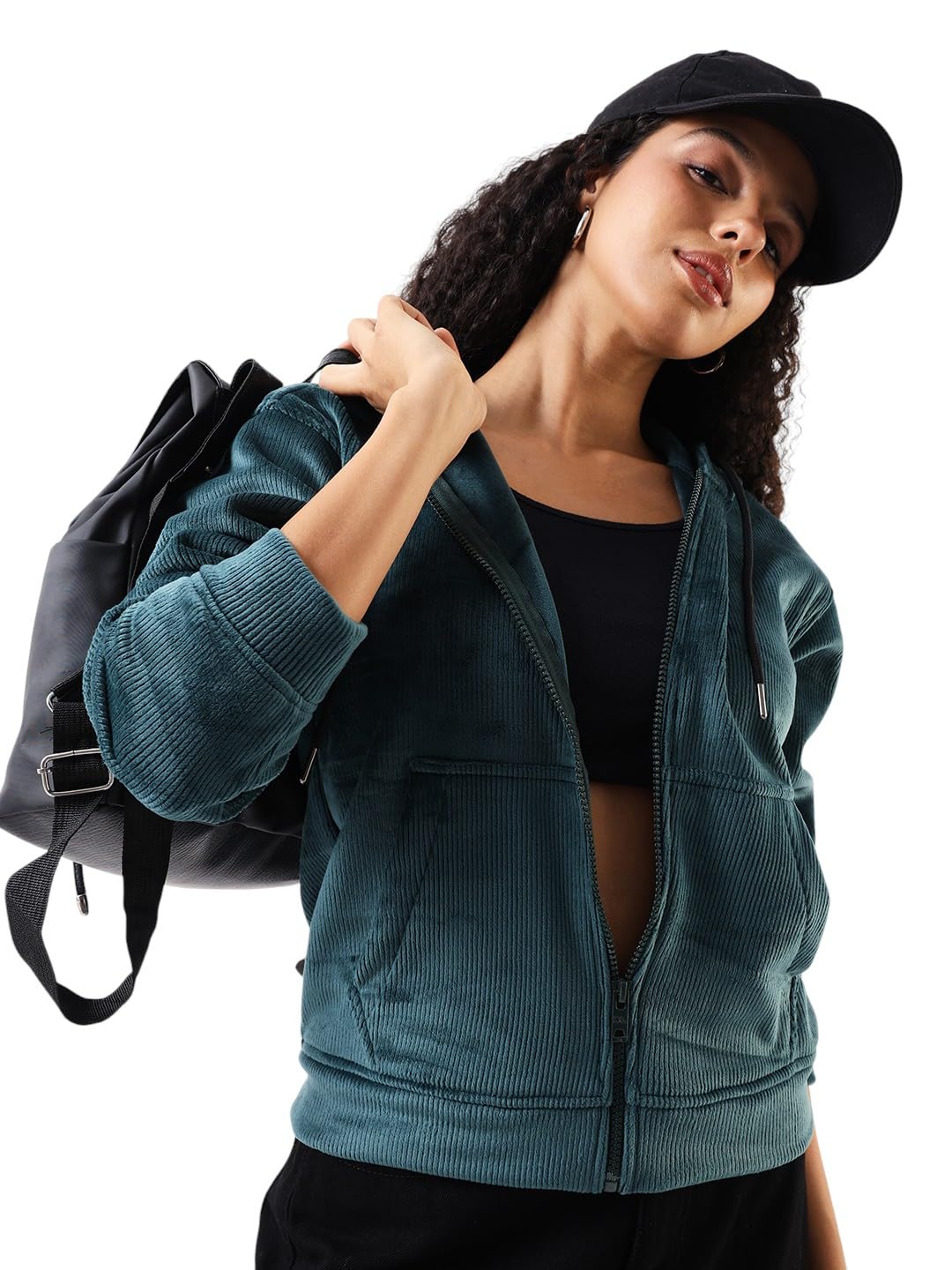 Solid Full Sleeves Hooded Velvet Jacket-image-14
